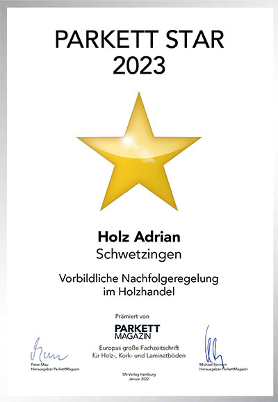 Holz Adrian GmbH-Bettenfachhändler Urkunde Holz Adrian GmbH