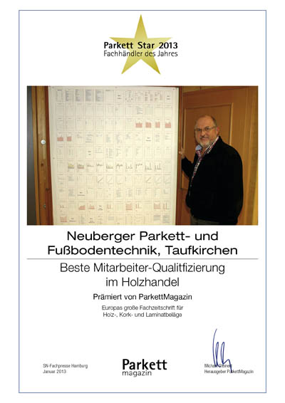 Neuberger Parkett- und Fußbodentechnik GmbH-Bettenfachhändler Urkunde Neuberger Parkett- und Fußbodentechnik GmbH