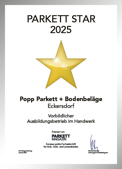 Popp Parkett + Bodenbeläge GmbH-Bettenfachhändler Urkunde Popp Parkett + Bodenbeläge GmbH