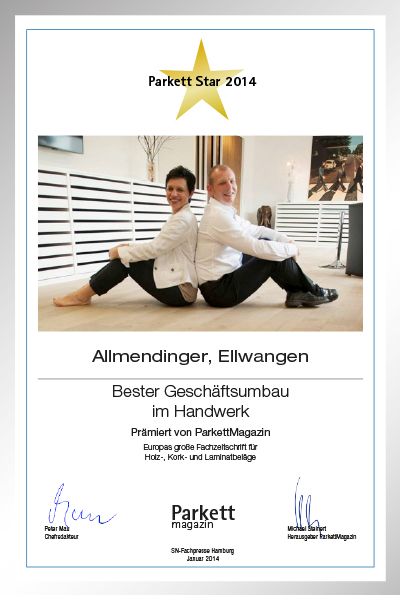 Allmendinger. Der Parkettmeister GmbH-Bettenfachhändler Urkunde Allmendinger. Der Parkettmeister GmbH