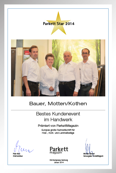 Bauer GmbH & Co.-Bettenfachhändler Urkunde Bauer GmbH & Co.