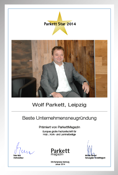 Wolf Parkett-Bettenfachhändler Urkunde Wolf Parkett