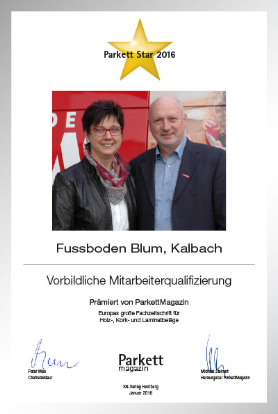 Fussboden Blum GmbH-Bettenfachhändler Urkunde Fussboden Blum GmbH