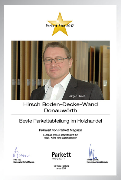 Hirsch Boden-Decke-Wand-Bettenfachhändler Urkunde Hirsch Boden-Decke-Wand