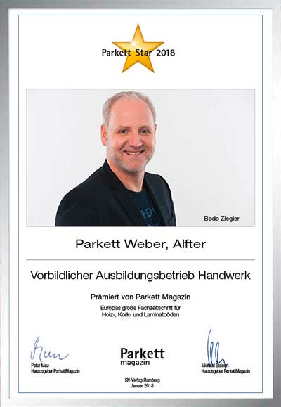Parkett Weber GmbH-Bettenfachhändler Urkunde Parkett Weber GmbH