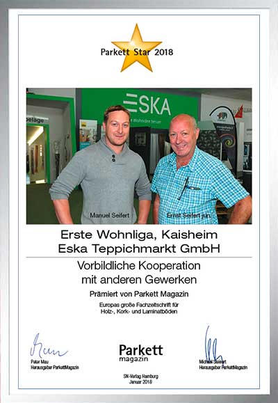 Eska Teppichmarkt GmbH-Bettenfachhändler Urkunde Eska Teppichmarkt GmbH