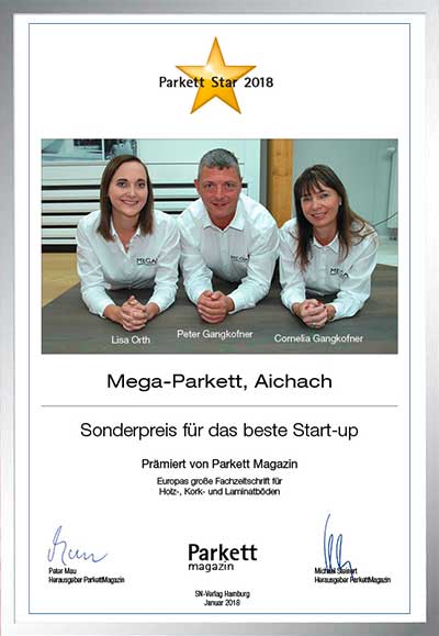 Mega Parkett GmbH & Co KG-Bettenfachhändler Urkunde Mega Parkett GmbH & Co KG
